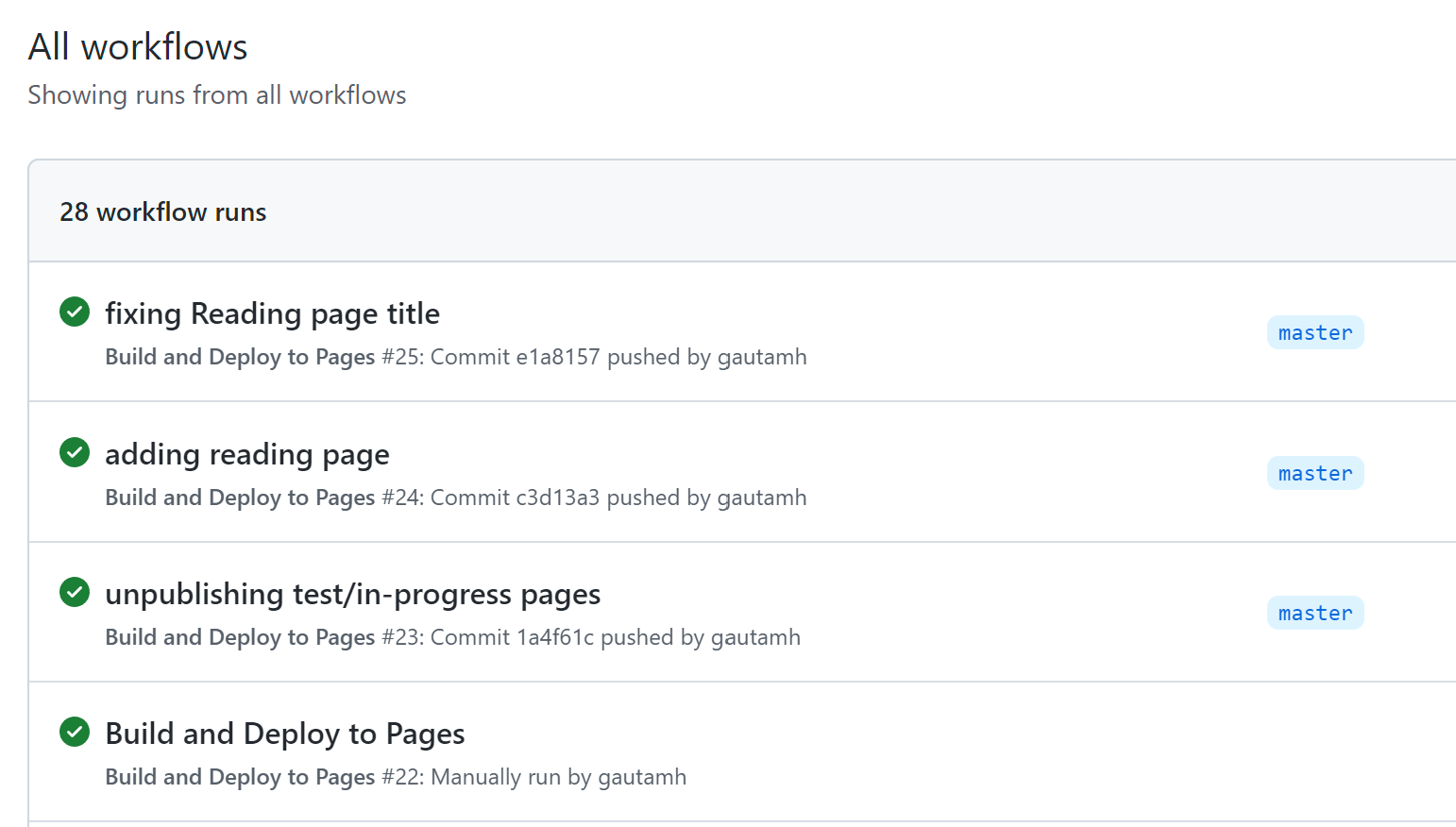 Github Action to deploy Github pages run on repo commits